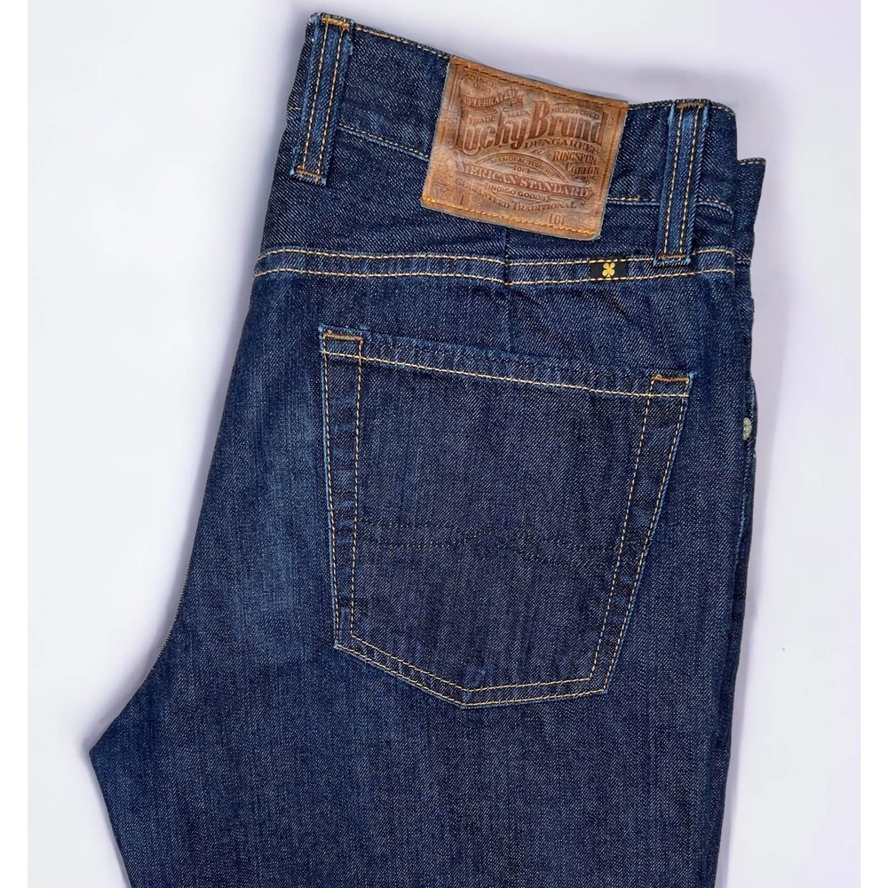 Lucky Brand Men's 33 x 28 Vintage Straight Dark Wash Denim Jeans Short Inseam